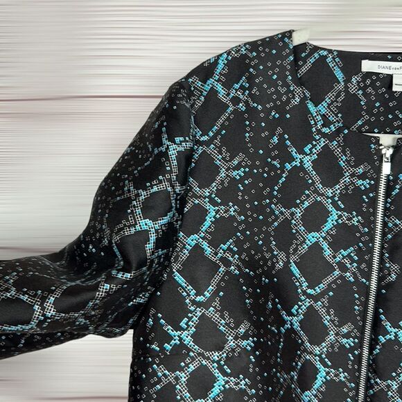Diane Von Furstenberg DVF Women Full Zip Short Boxy Blazer Jacket Black Blue 14 - Picture 5 of 12
